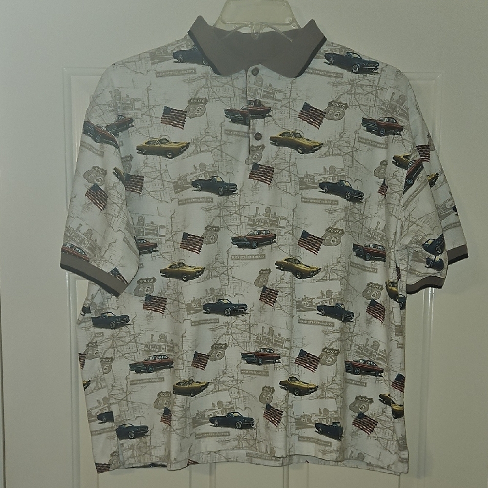 Men's Polo Shirt - Classic Cars Route 66 American Flag